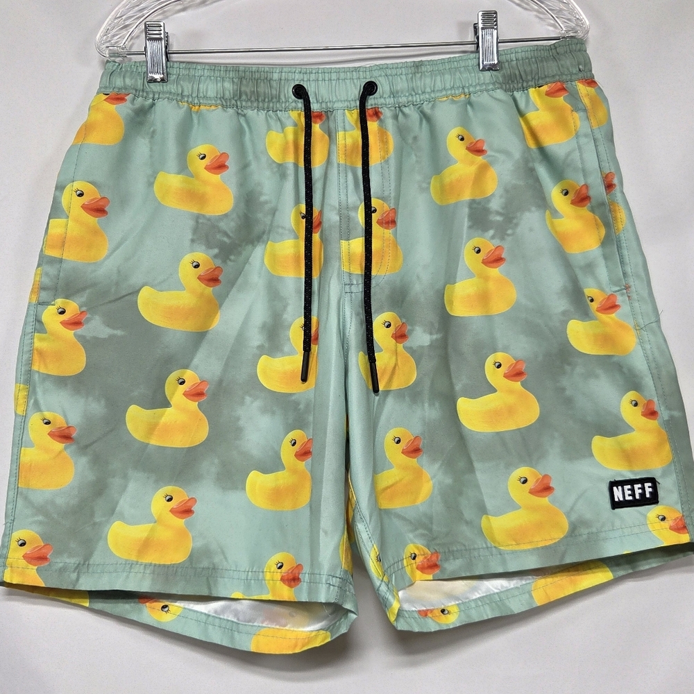 Neff Rubber Duck Aqua Colored Swim Shorts Size-Large